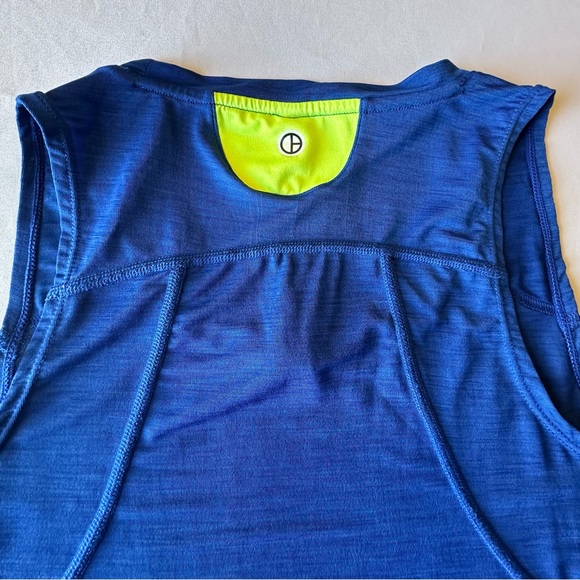Objet d'Art Womens Tank Top Athletica Workout Gym Blue Neon Yellow Detail Size M - Picture 10 of 12